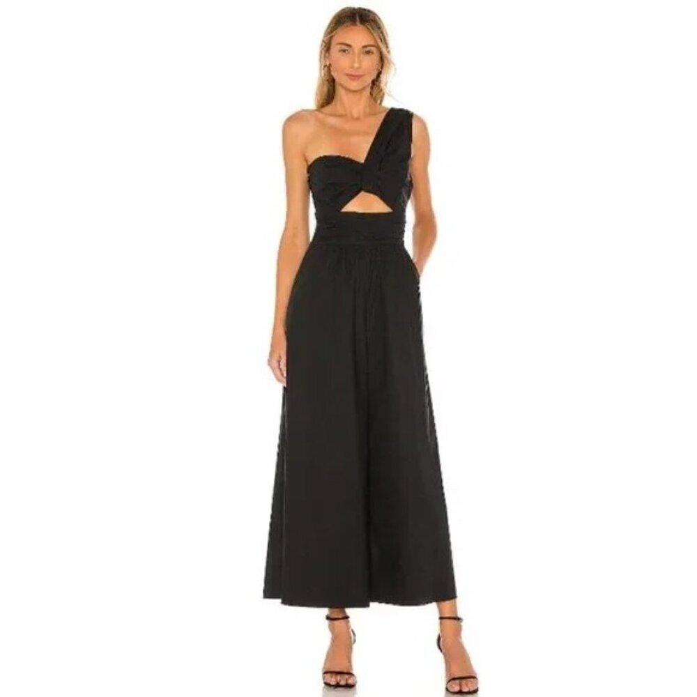 A.L.C. Black Athelia One Shoulder Wide Leg Jumpsuit 100% Cotton Women's Size 00
